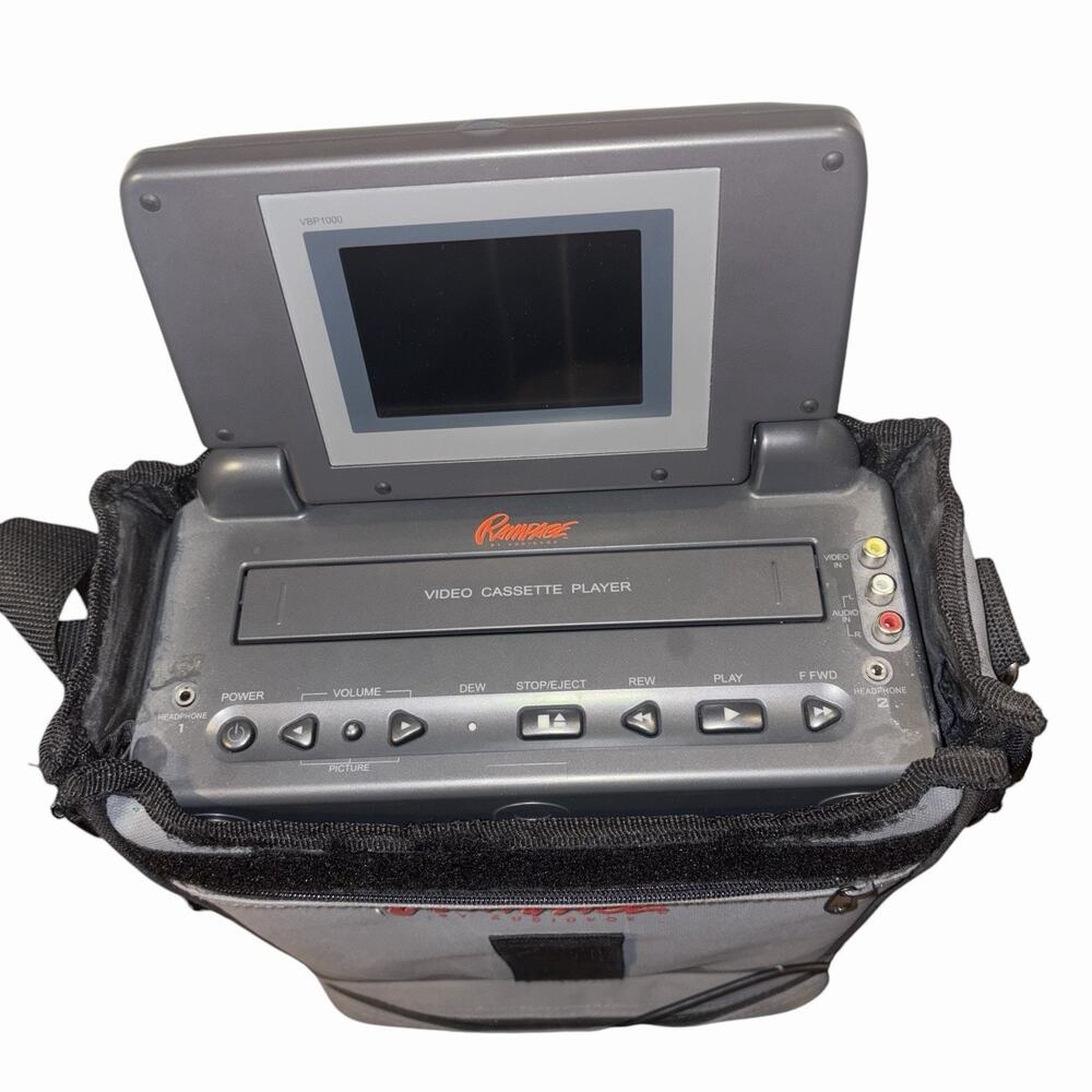 Vintage Rampage Audiovox VBP1000 Portable VHS VCP 4” LCD Video in Bag Tested